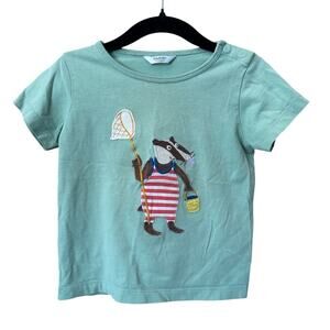 Baby Boden Size 18-24 Months Sage Green Badger Van Appliqué Cotton T Shirt